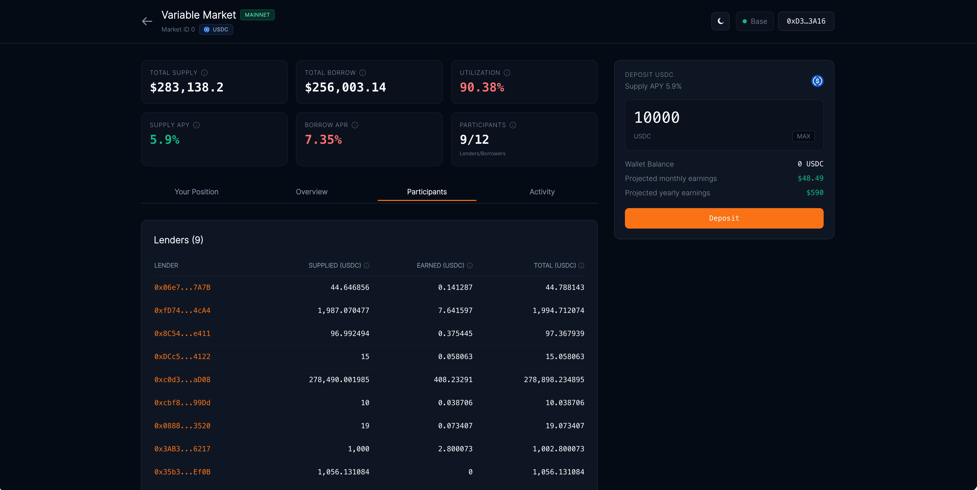 Deposit USDC